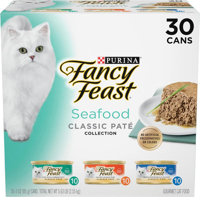 Purina  Seafood Classic Pate Collection Grain Free Wet Cat Food Variety Pack - (Pack of 30) 3 Oz. Cans